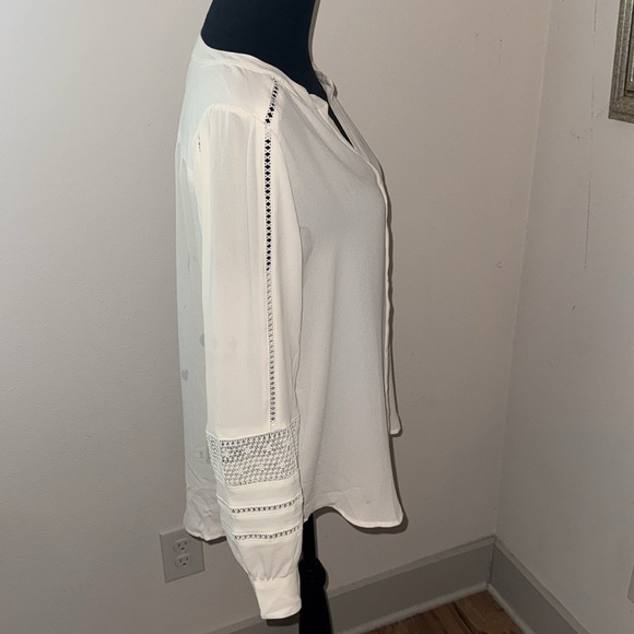 LOFT Lace trim‎ ivory utility blouse long sleeves mandarin collar top Sz M - Picture 5 of 6